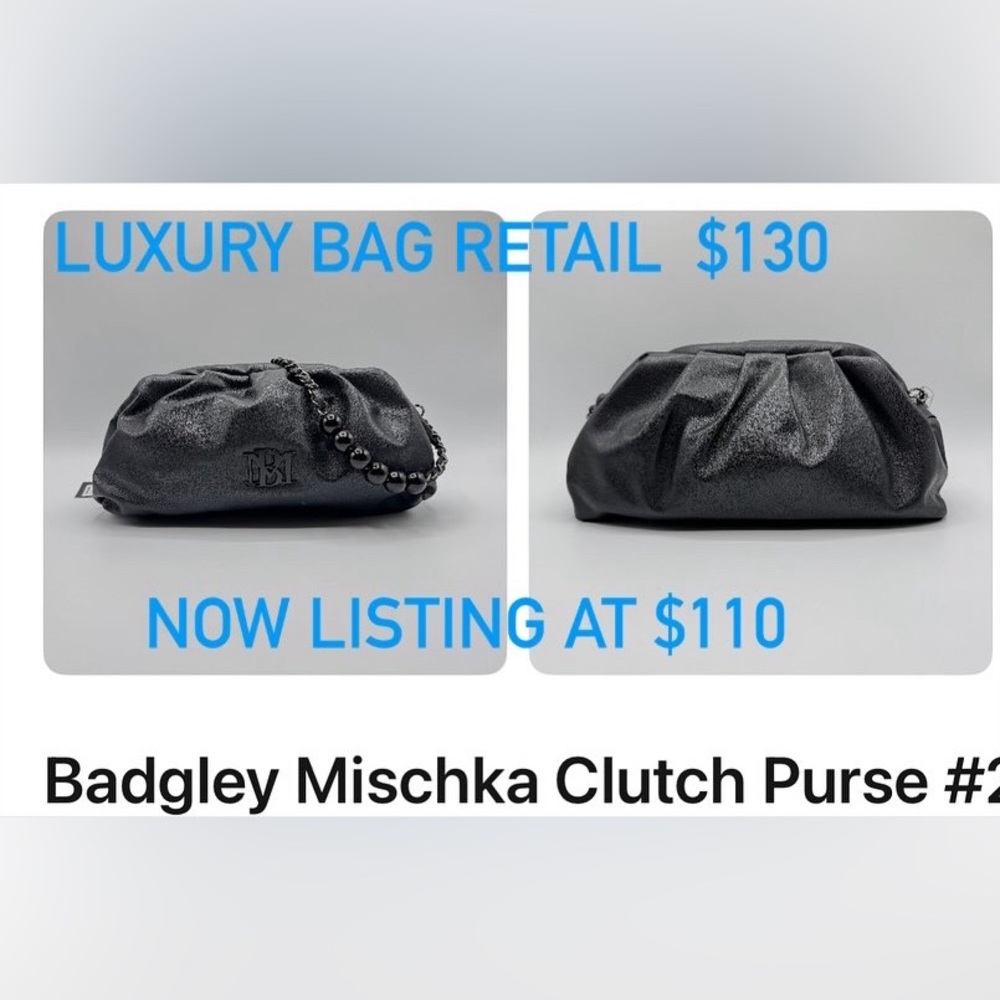 Badgley Mischka Charcoal Clutch with Beaded Handle